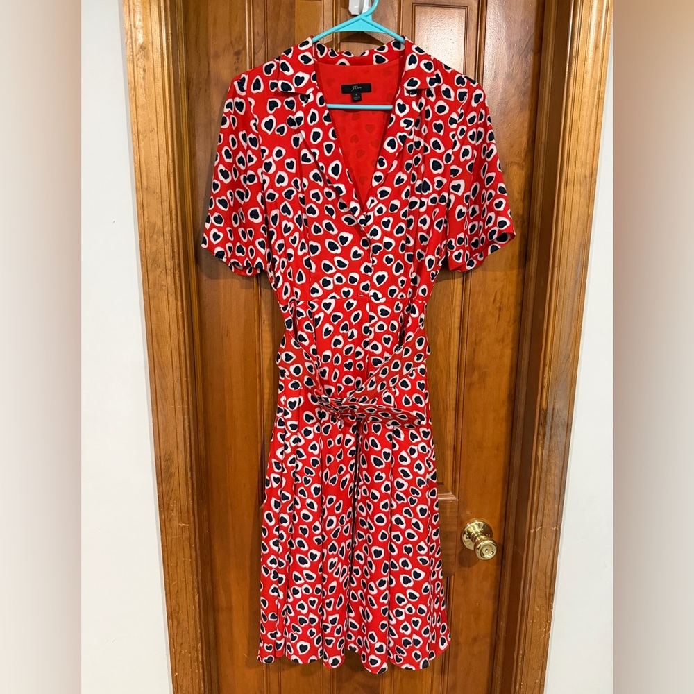 J. Crew Red heart-Print Wrap Midi Dress